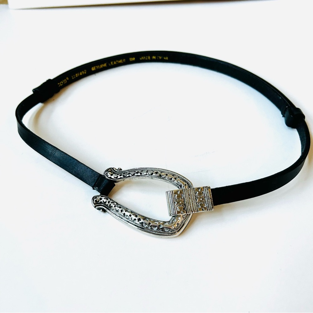 Chico’s Black and Silver Women's Belt Adjustable Leather Belt Sz S/M